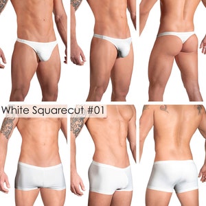 Solid White Swimsuits for Men by Vuthy Sim in Thong, Bikini, Brief, Squarecut, Boxer, or Board Shorts 01 image 4