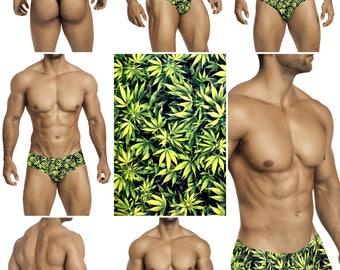 Green Marijuana Print Mens Swimsuits by Vuthy Sim.  Choose Thong, Bikini, Brief - 101