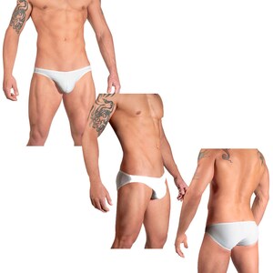 Solid White Swimsuits for Men by Vuthy Sim in Thong, Bikini, Brief, Squarecut, Boxer, or Board Shorts 01 image 2