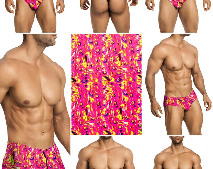 Yellow on Dark Pink Swimsuits in 7 Styles for Men by Vuthy Sim - 444