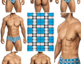 Turquoise Plaid Vuthy Sim Mens Swimsuits in 4 Styles - 259
