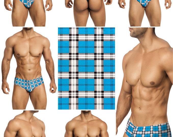 Turquoise Plaid Vuthy Sim Mens Swimsuits in 4 Styles - 259