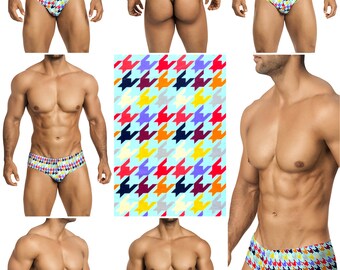 Multi-Colored Houndstooth Vuthy Sim Mens Swimsuits in 5 Styles - 265
