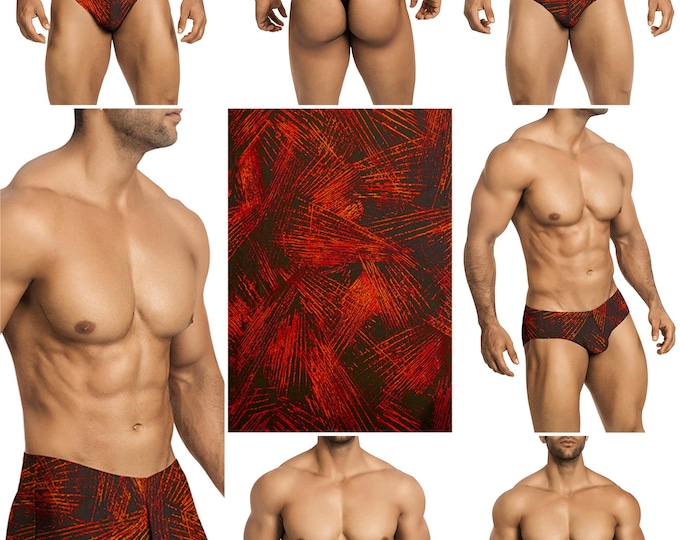 Black-Orange Brushstrokes Swimsuits in 7 Styles for Men by Vuthy Sim - 428