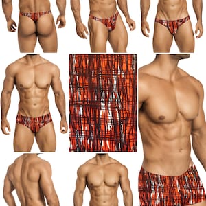 Red & Black Matrix Mens Swimsuits by Vuthy Sim.  Choose Thong, Bikini, Brief, Squarecut - 173