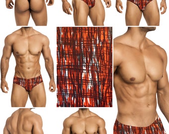 Red & Black Matrix Mens Swimsuits by Vuthy Sim.  Choose Thong, Bikini, Brief, Squarecut - 173