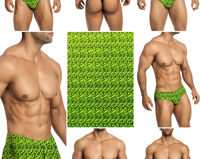 Electric Lime Swimsuits in 7 Styles for Men by Vuthy Sim - 457