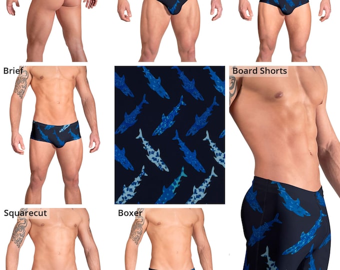 Blue Shark Swimsuits for Men by Vuthy Sim.  Thong, Bikini, Brief, Squarecut  - 167