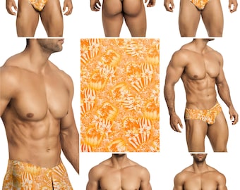 Hawaiian Orange Swimsuits in 7 Styles for Men by Vuthy Sim - 467