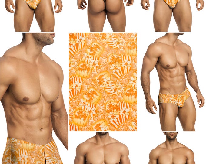 Hawaiian Orange Swimsuits in 7 Styles for Men by Vuthy Sim - 467