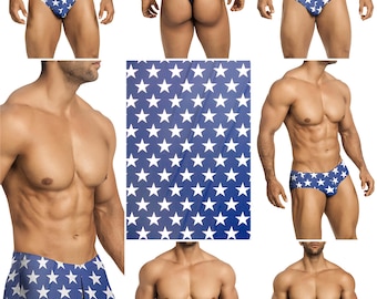 Large White Stars on Navy Swimsuits in 7 Styles for Men by Vuthy Sim - 443