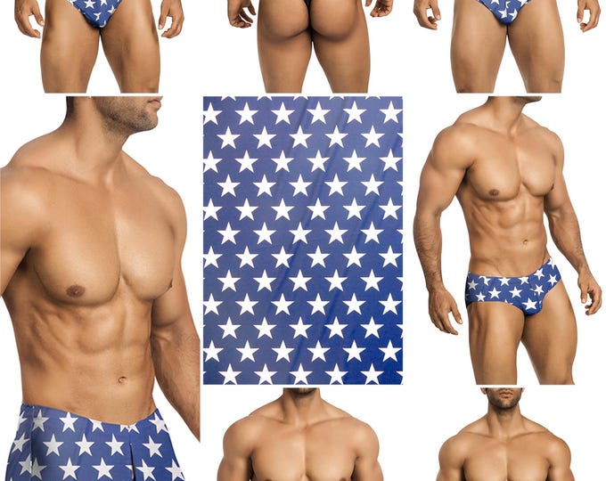Large White Stars on Navy Swimsuits in 7 Styles for Men by Vuthy Sim - 443