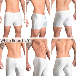 Solid White Swimsuits for Men by Vuthy Sim in Thong, Bikini, Brief, Squarecut, Boxer, or Board Shorts 01 image 5