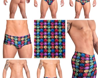 Condom Pattern Mens Swimsuits by Vuthy Sim.  Choose from Thong, Bikini, Brief, Squarecut - 100