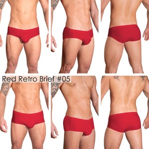 Solid Red Swimsuits for Men by Vuthy Sim in Thong, Bikini, Brief, Squarecut, Boxer or Board Shorts 05 image 4