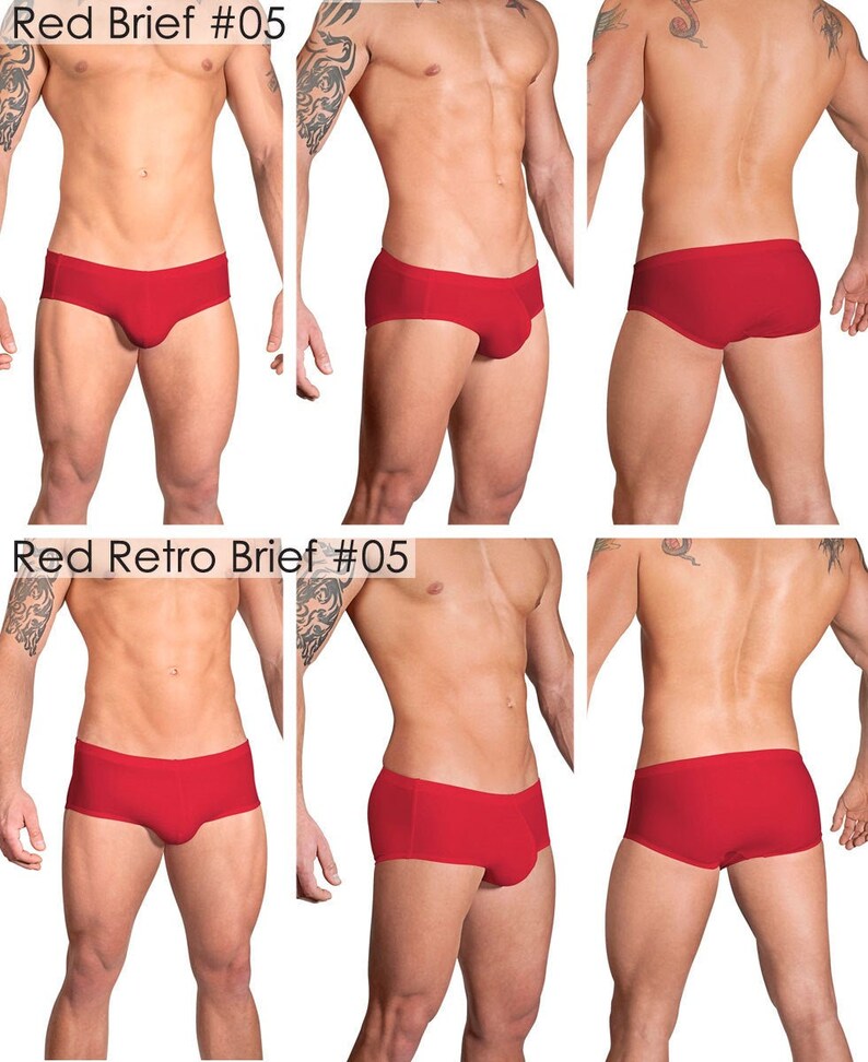 Solid Red Swimsuits for Men by Vuthy Sim in Thong, Bikini, Brief, Squarecut, Boxer or Board Shorts 05 image 4