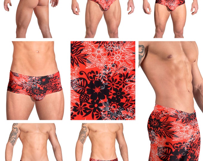 Oranged Ribbed Mens Swimsuits by Vuthy Sim.  Choose from Thong, Bikini, Brief, Squarecut - 110