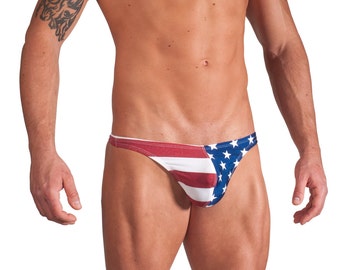 American Flag Swim Thong by Vuthy Sim     207-1