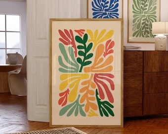 Estampado floral colorido de Matisse, arte de exposición de Henri Matisse, arte de estudio curado, decoración del hogar moderna de mediados de siglo, estética botánica de Matisse