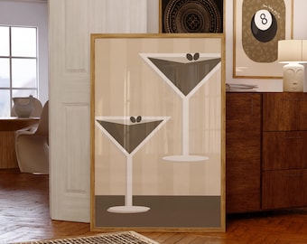 Impresión de Espresso Martini, Arte mural de Martini, Letrero de cafetería, Póster de cócteles, Decoración en marrón neutro, Arte de cocina con carrito de bar, Cóctel de autor