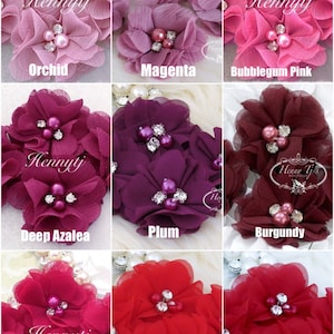 AUBREY - Soft Chiffon with pearls and rhinestones Mesh Layered Small Fabric Flowers, Hair accessories