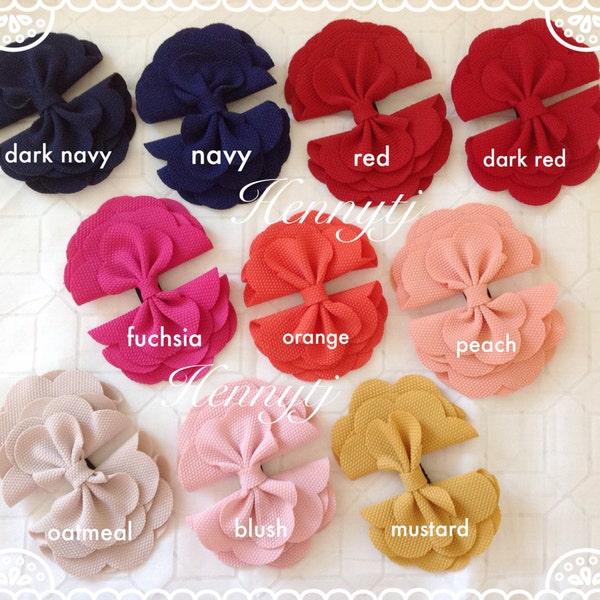 The Brielle - 2 pieces 4" inch Hair Bow Knot Applique. DIY Supplies Hair accessories. Fabric Bow. (BLUSH, Beige, Navy, Red, Mustard, Pink)
