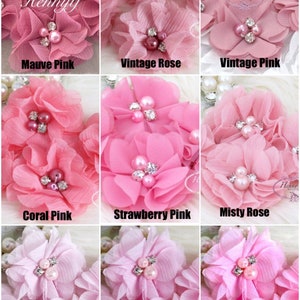 AUBREY - Soft Chiffon with pearls and rhinestones Mesh Layered Small Fabric Flowers, Hair accessories