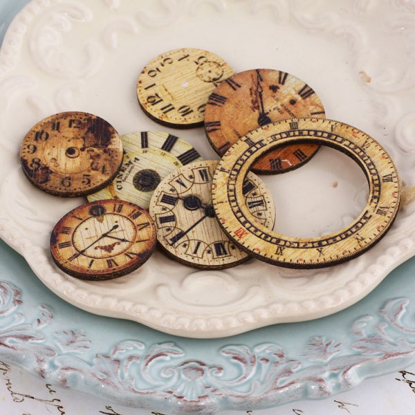 BRAND NEW: Wooden  Wooden Clocks Vintage style distressed embellishment for scrapbooking cardmaking album journal