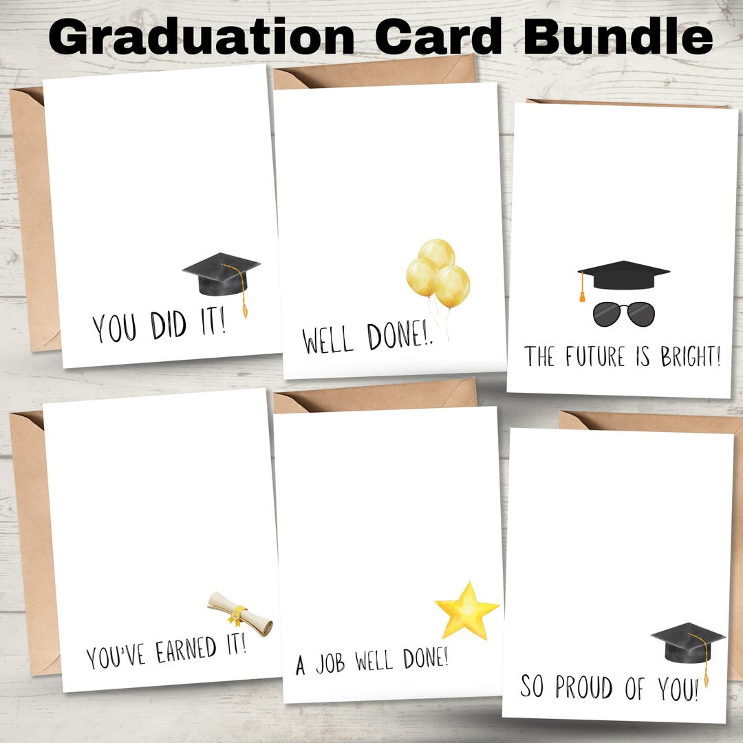 Graduation Card Set of 6, Minimalist Congrats Grad Cards, College or ...