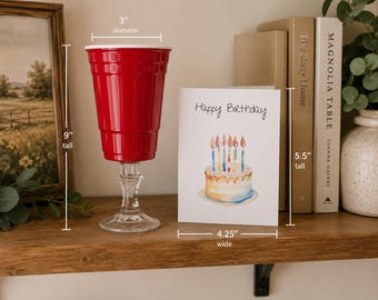 Red Solo Cup Wine Glass Gift Set with Birthday Card | Novelty Party Cup Goblet | 16 oz Melamine Cup | Funny Birthday Gift