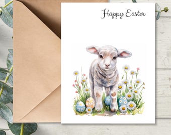 Cute Lamb Easter Card, Spring Holiday Greeting with Envelope