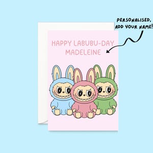 Carte d'anniversaire personnalisée inspirée de Labubu |  Carte Labubus | Monstre Labubus | Carte mignonne drôle de Labubu |  Tendances TikTok | carte d'anniversaire |