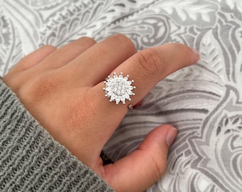 Sterling Silver Sunflower Anxiety Ring, Sunflower Fidget Spinner Ring, Stress Relief Worry Neurodivergent Ring, Adjustable Rings For Women