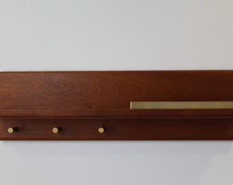 Sapele and Brass Entryway Organizer: Coat Rack, Key Holder