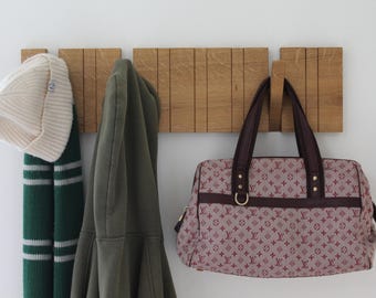 Oak & Sapele Flip-Down Coat Rack: Rustic Farmhouse Wall Storage