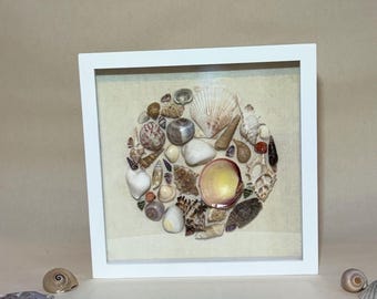 Framed shell art circle of love