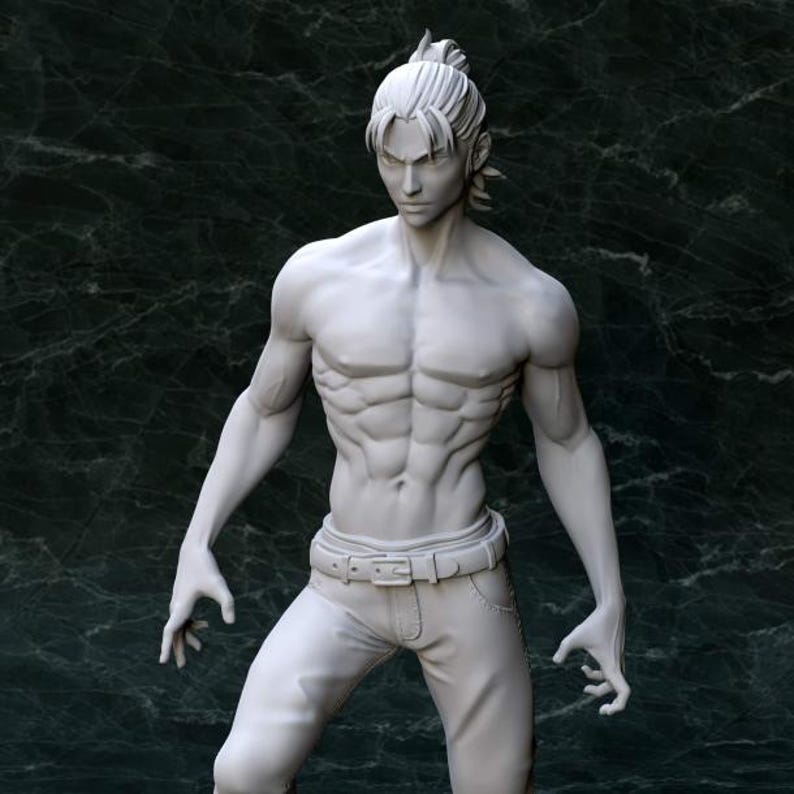 K&ouml;nnte beinhalten: Eine wei&szlig;e, geformte Figur einer Person mit muskul&ouml;sem K&ouml;rperbau. Die Figur tr&auml;gt Jeans und hat einen Pferdeschwanz.