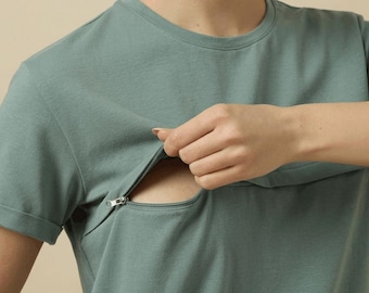 Camiseta de lactancia materna con cremallera
