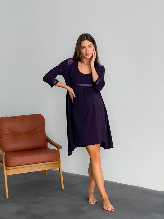 2-piece Maternity Loungewear Set Viscose Robe Nursing