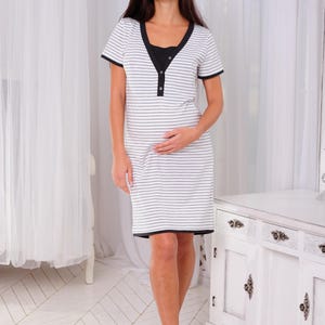 Cotton Maternity Nightgown with Double Layer | Nursing Sleepwear for Pregnancy & Postpartum