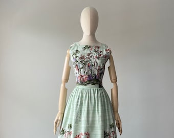 Vintage 50s 1950s Scenic Novelty Print Dress | XS/S