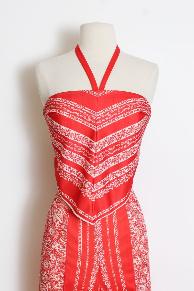Vintage 1970s 70s Jumpsuit red open back bandana Jack Etsy
