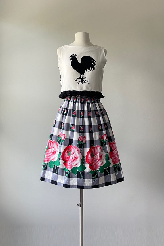 Vintage 40s 1940s Pink Rose Print Skirt | XS