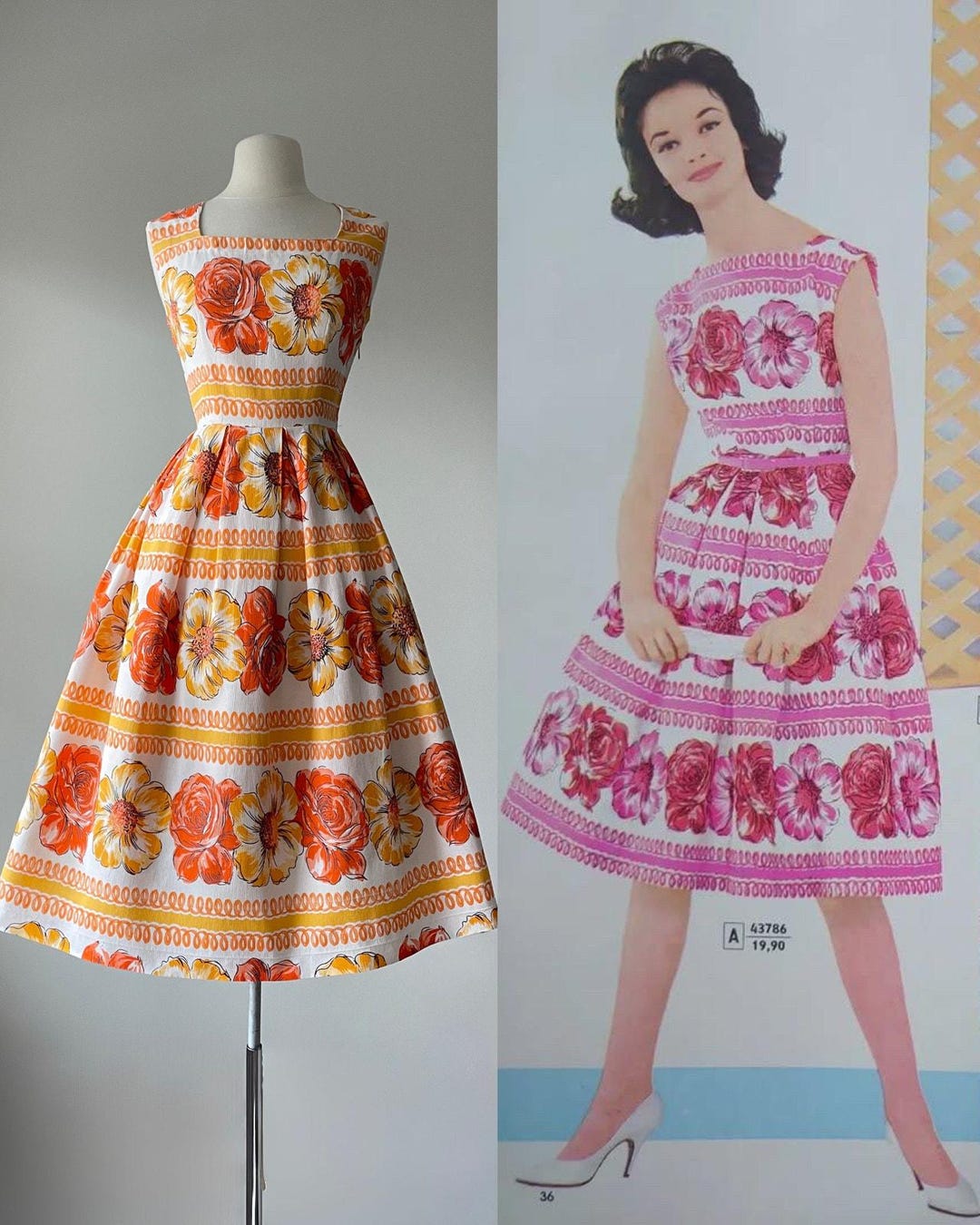Vintage 60's orange fitted dress S