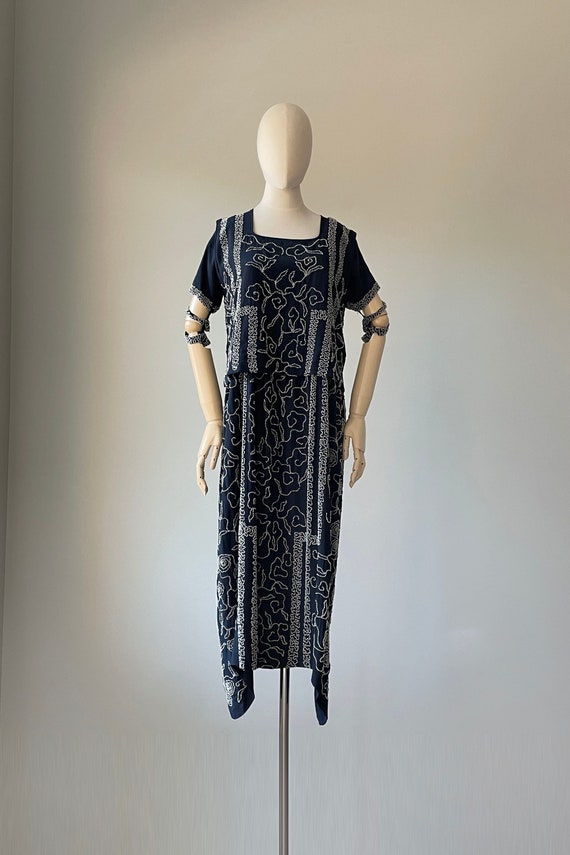 Vintage 1920s 20s Dress Caged Sleeve Beaded Flappe