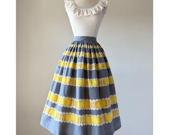Vintage 1950s Skirt Trompe L'Oeil Ribbon Novelty Border by Paddle + Saddle XS