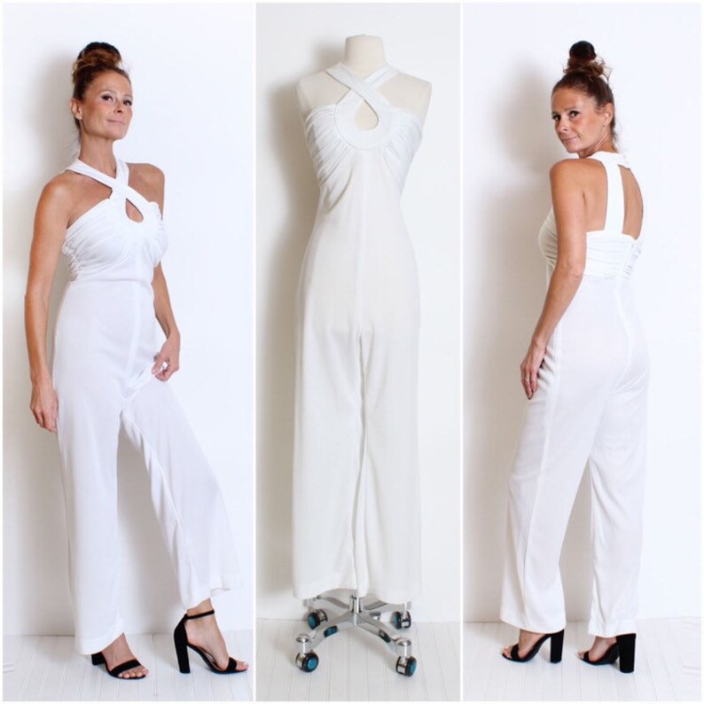 white 70s jumpsuit