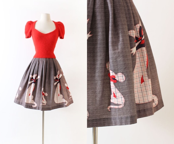 Vintage 1950s 50s Skirt | novelty print border pri
