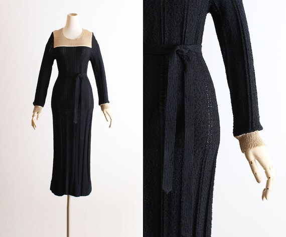 Vintage 1980s 80s Dress | belted knit pointelle sw
