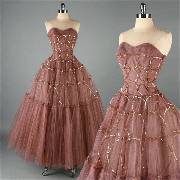 R E S E R V E D /// Vintage 1950s Dress . Copper Tulle . 1473